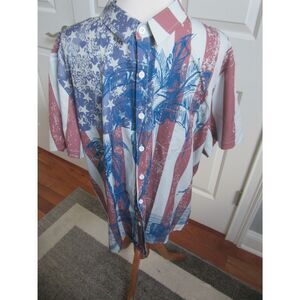 MENS SHORT SLEEVE VINTAGE LOOK FLAG & PALM TREE SHIRT SIZE LARGE